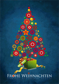 Blumiger Tannenbaum auf blauem Grund