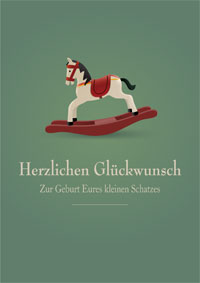 Glückwunschkarte zur Geburt mit Schaukelpferd