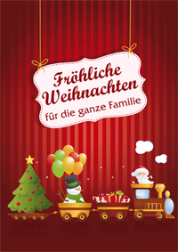 Weihnachtskarte für Kinder mit niedlicher Eisenbahn
