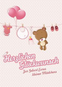 Wäscheleine mit Teddybär (Geburt Mädchen)