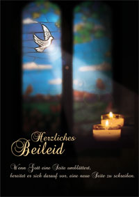 Beileidskarte mit Kerzen und Taube