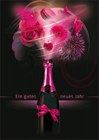 Ein gutes neues Jahr, Blumen, Leckereien und Champagner
