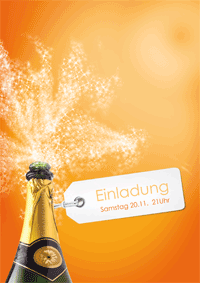 Einladungskarte mit Champagner