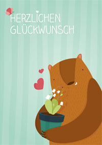 Glückwunschkarte mit niedlichem Bären und Maiglöckchen