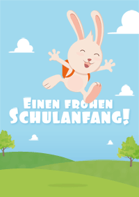 Einen frohen Schulanfang! Grußkarte mit fröhlichem Hasen