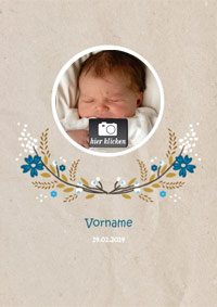 Foto mit blauer Blumenranke