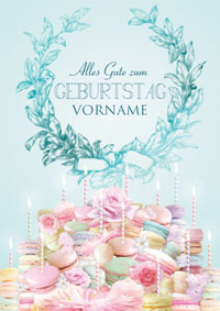 Glückwunschkarte mit Blumen und Makronen