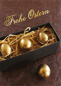 Osterkarte mit goldenen Eiern