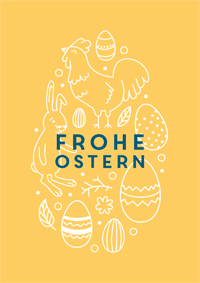 Frohe Ostern auf gelbem Grund